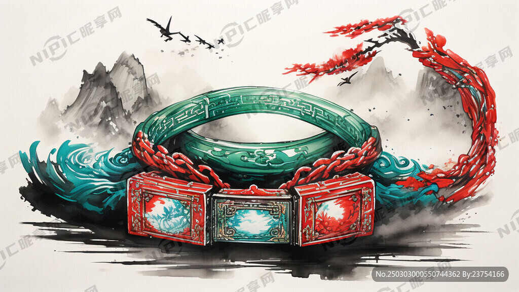 和田玉手鐲與寶箱 中國(guó)風(fēng)