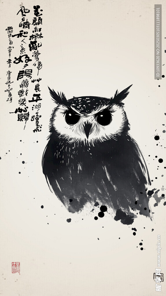 水墨貓頭鷹