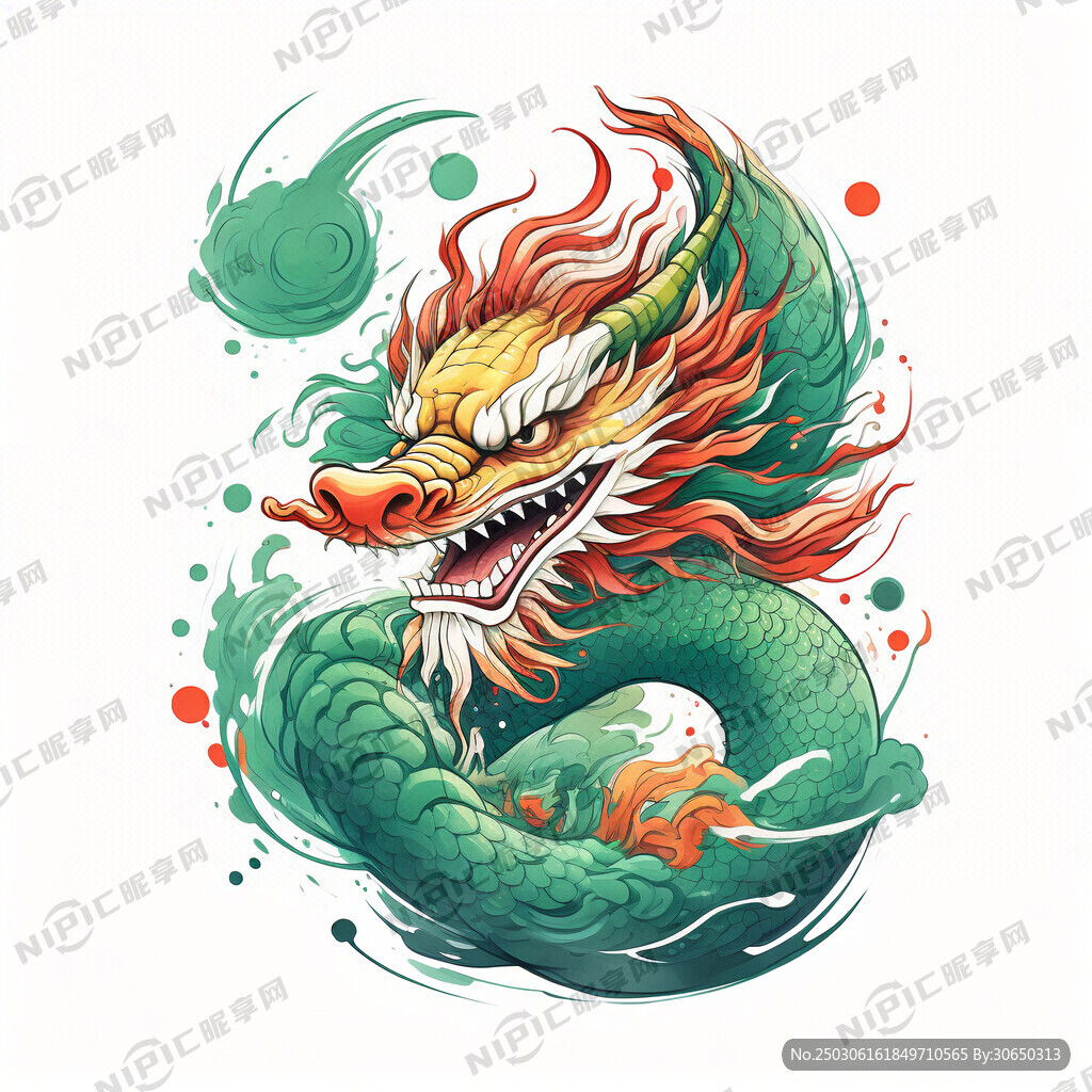 龍  中國風(fēng) 手繪   綠色 