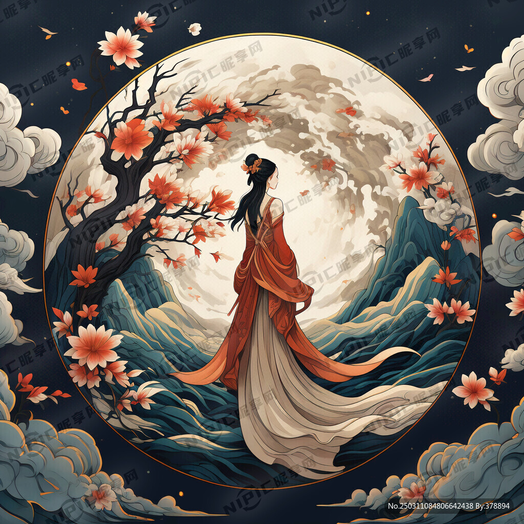 嫦娥 月亮 桂花樹 山脈 玉免