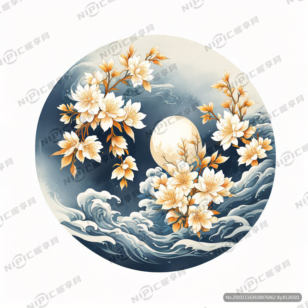 秋月梨  國風 插畫 手繪
