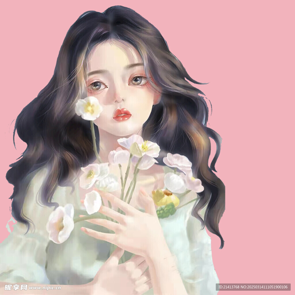 手繪鮮花女孩