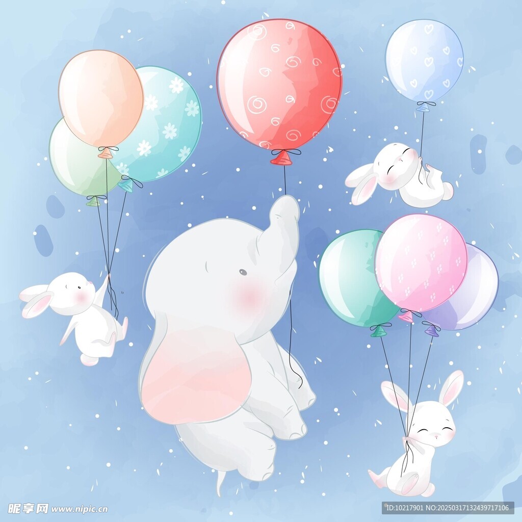 夢幻可愛卡通動物插畫