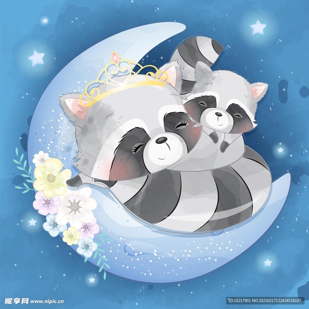 夢幻可愛卡通動物插畫