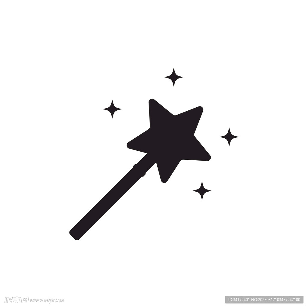 矢量魔術棒圖標與星輝