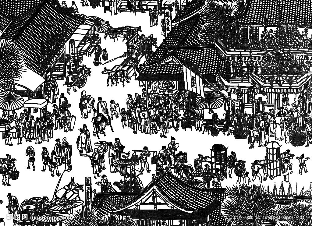 古代街景人物線稿