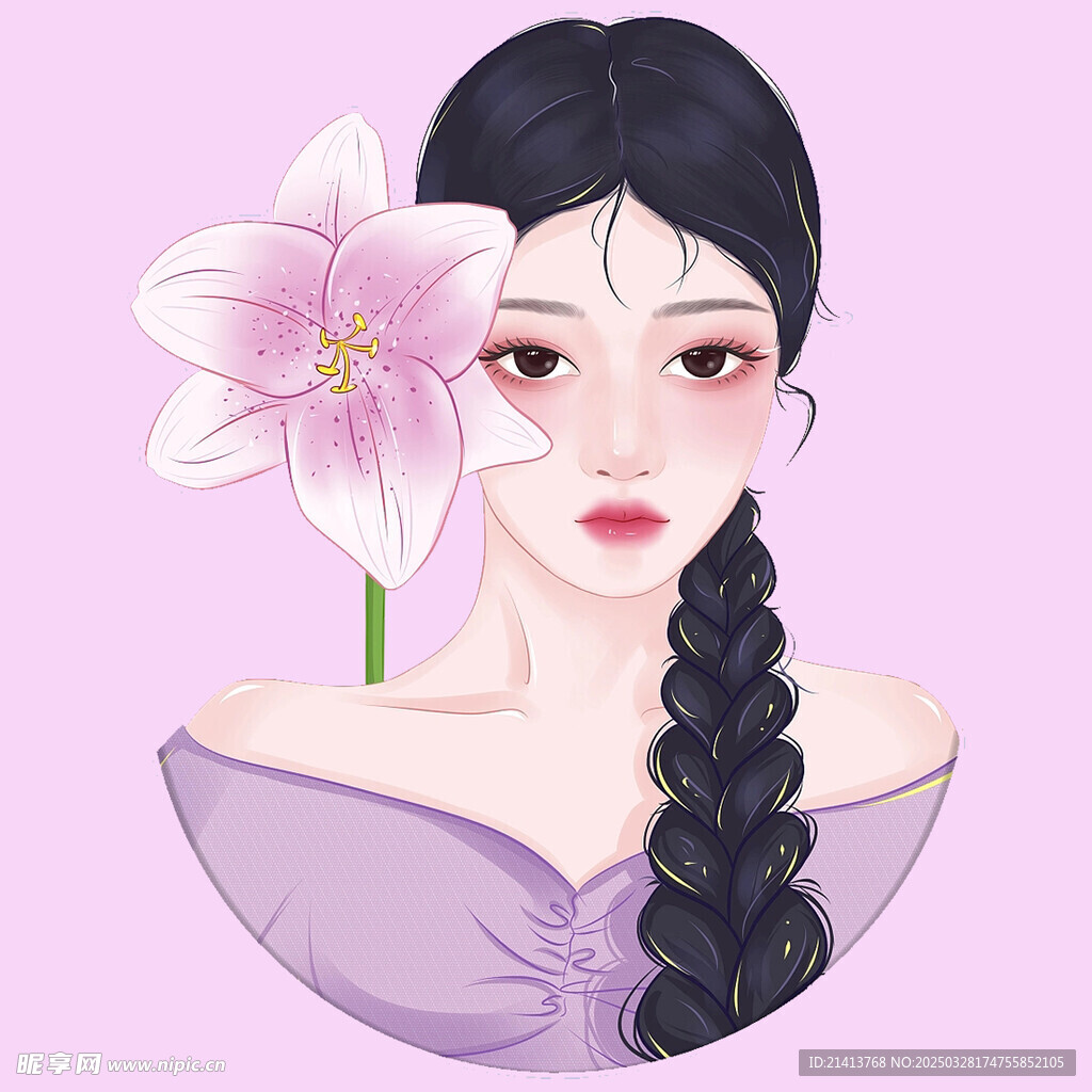 手繪鮮花女孩