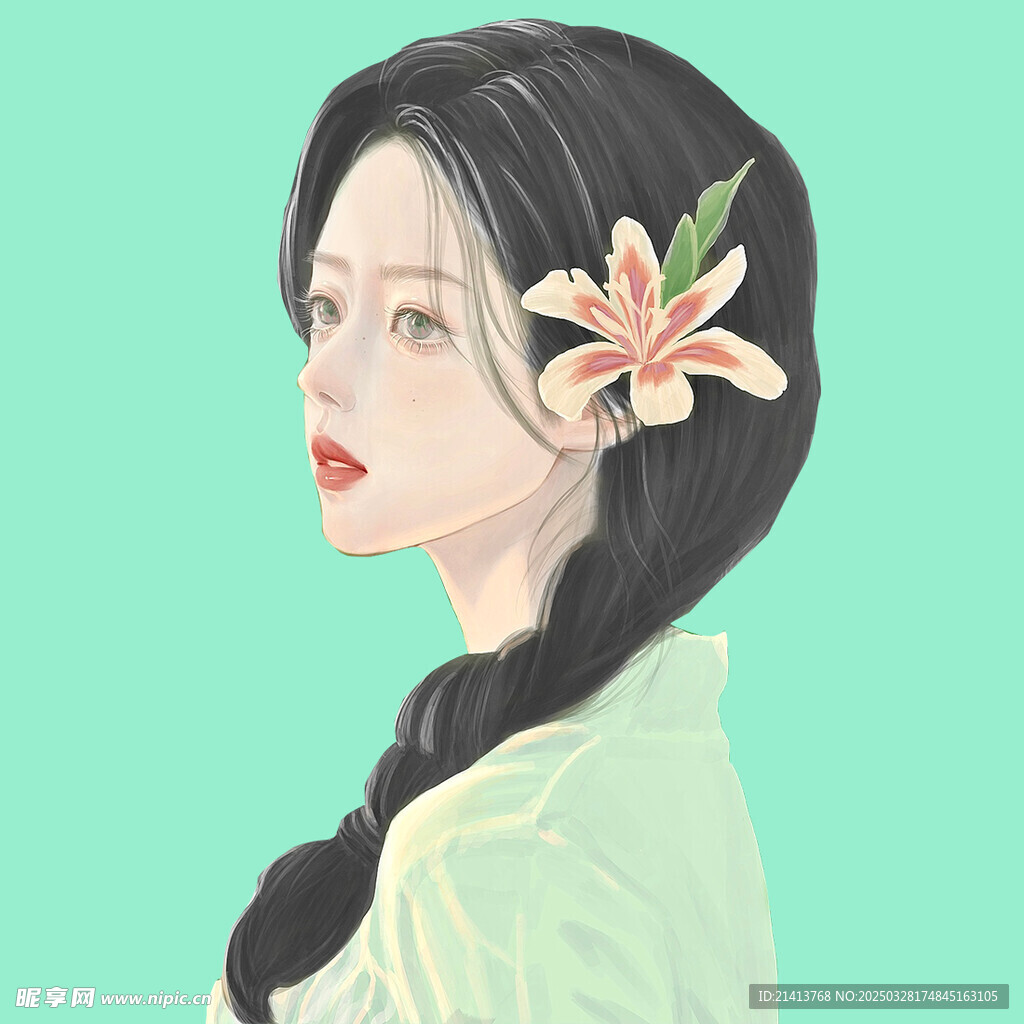 手繪鮮花女孩