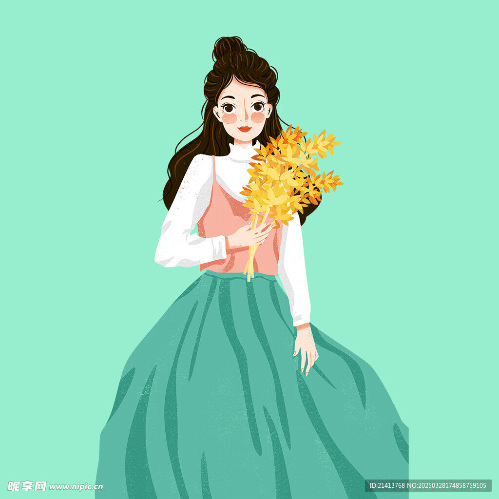 手繪鮮花女孩