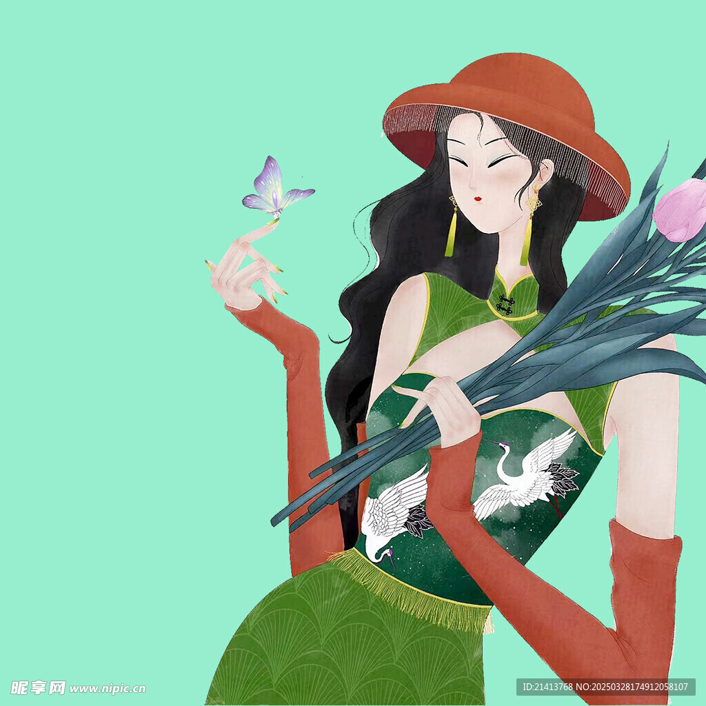 手繪鮮花女孩
