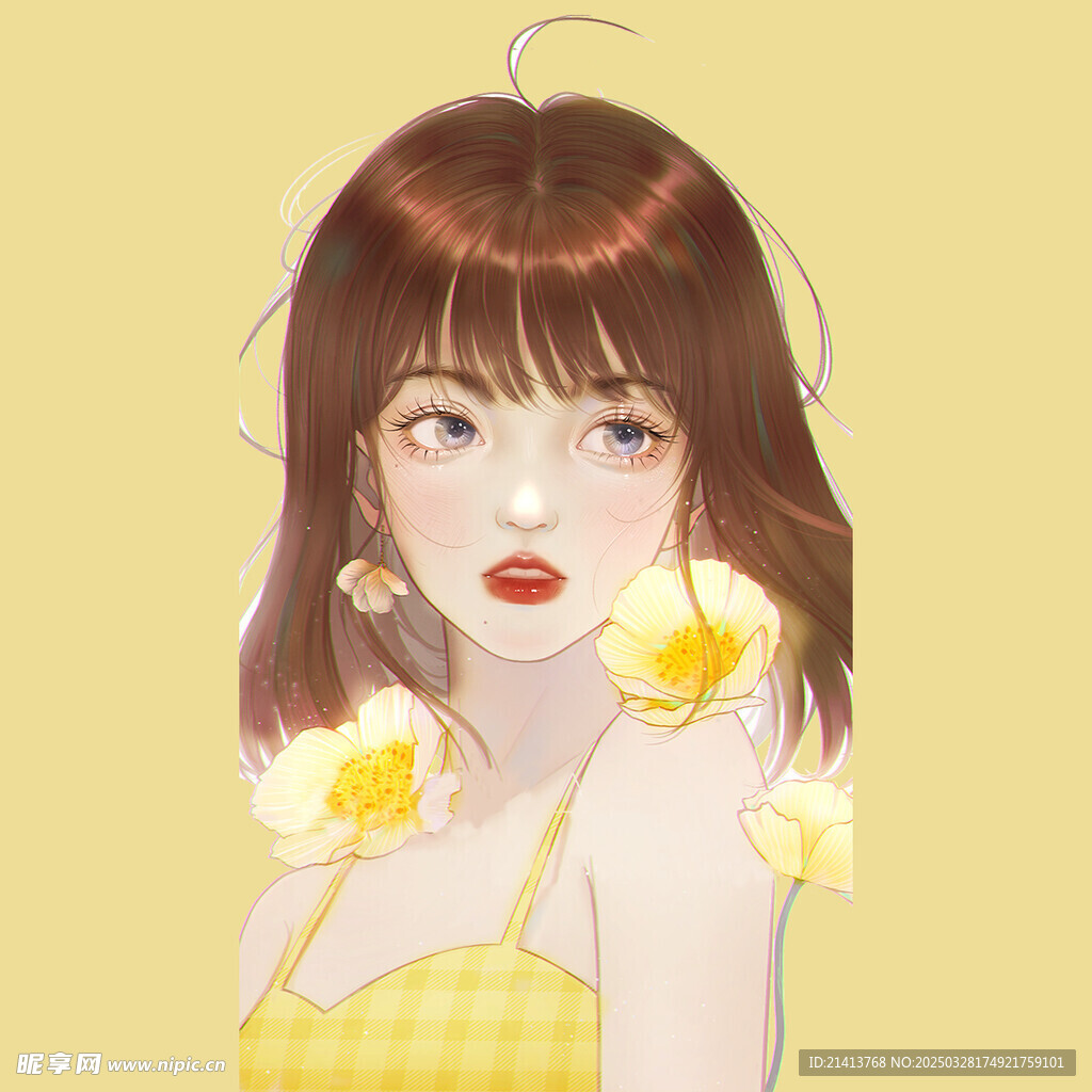 手繪鮮花女孩