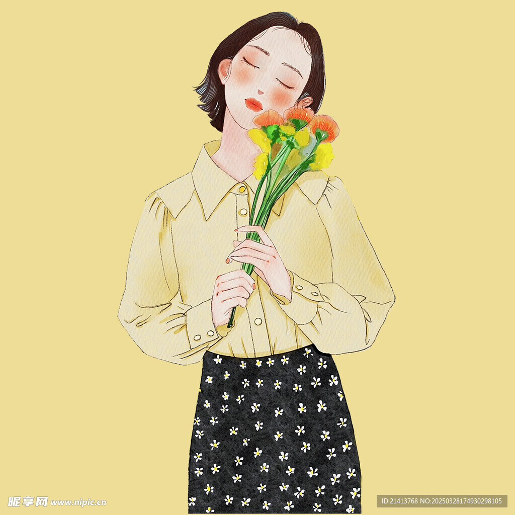 手繪鮮花女孩
