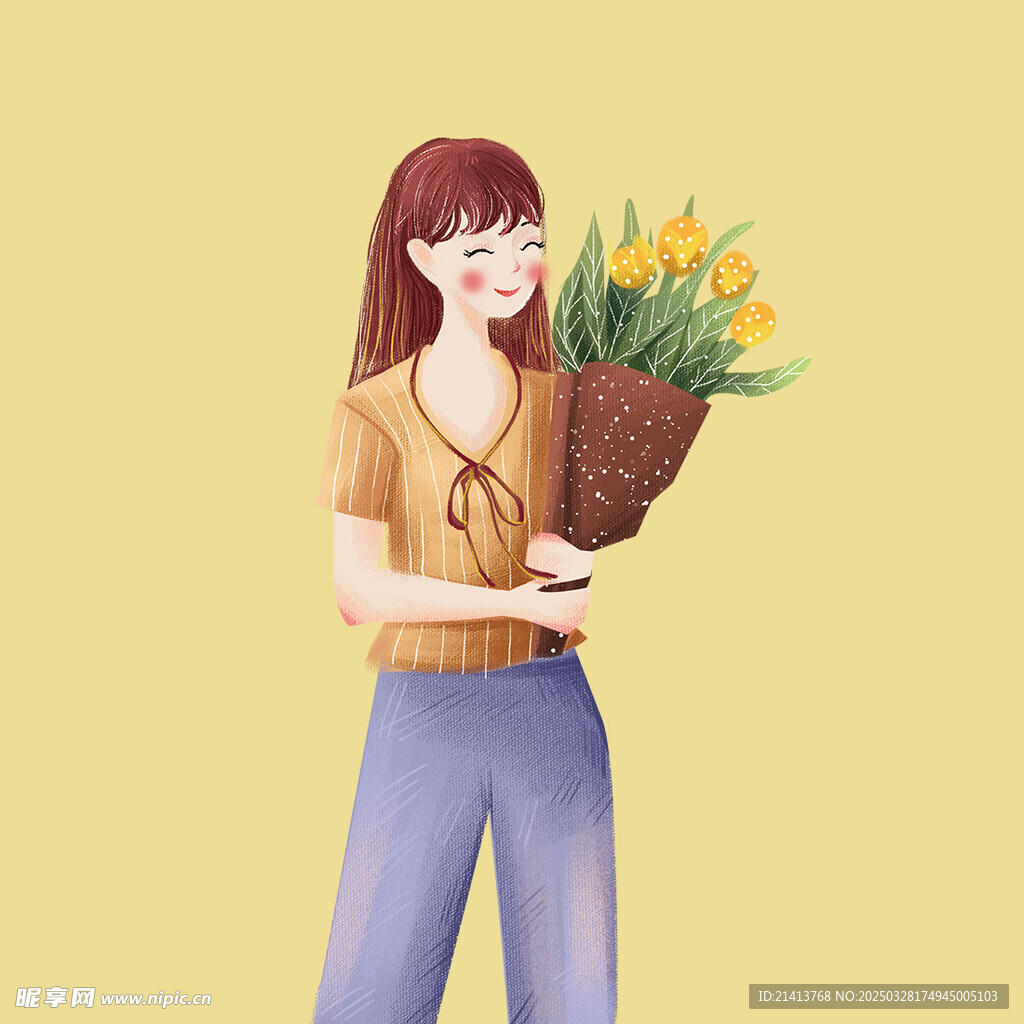 手繪鮮花女孩