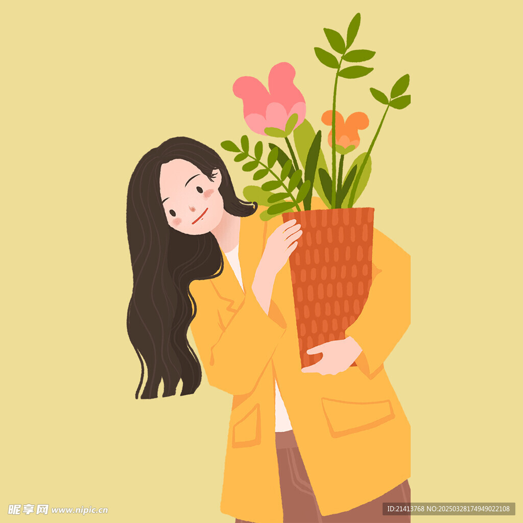 手繪鮮花女孩