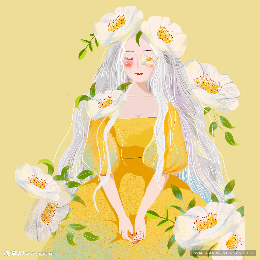 手繪鮮花女孩