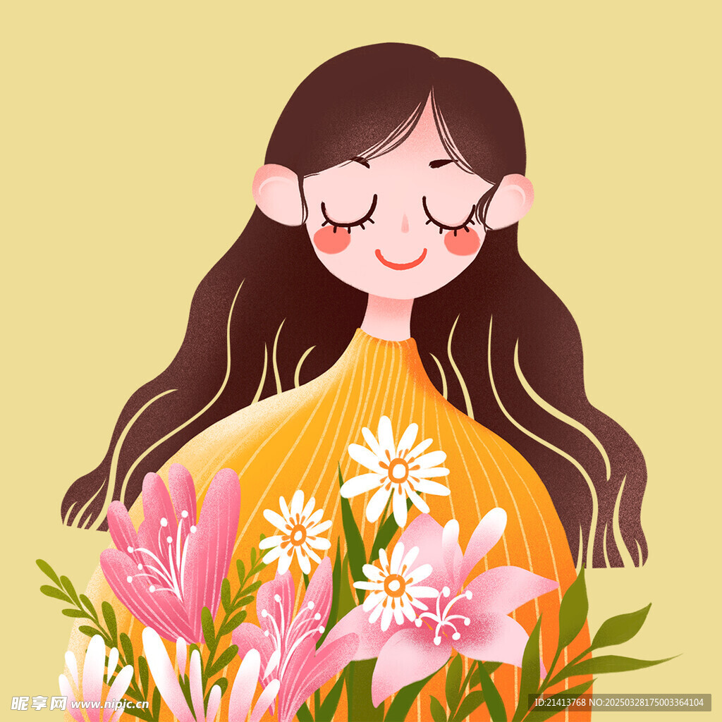 手繪鮮花女孩