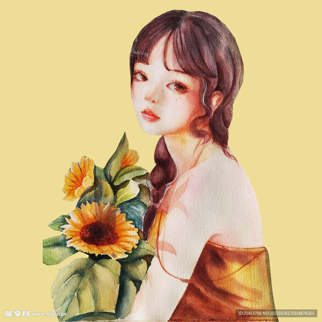 手繪鮮花女孩 