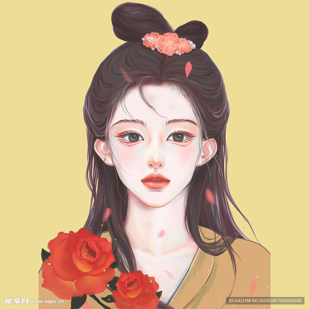 手繪鮮花女孩