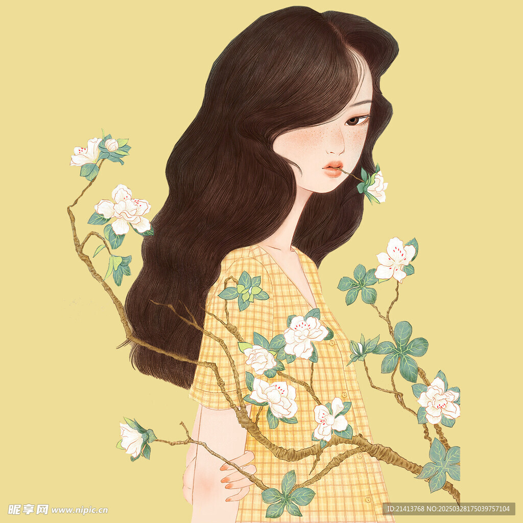 手繪鮮花女孩