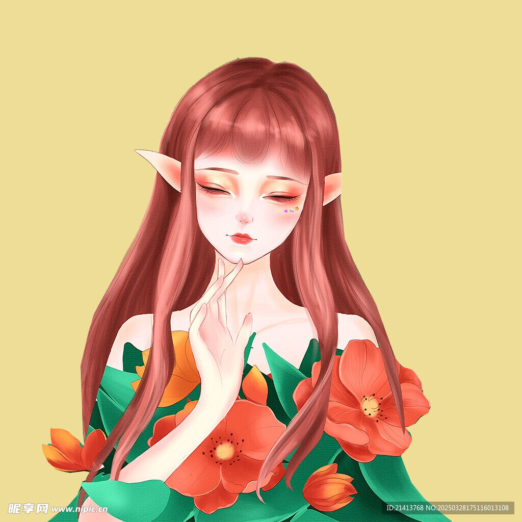 手繪鮮花女孩