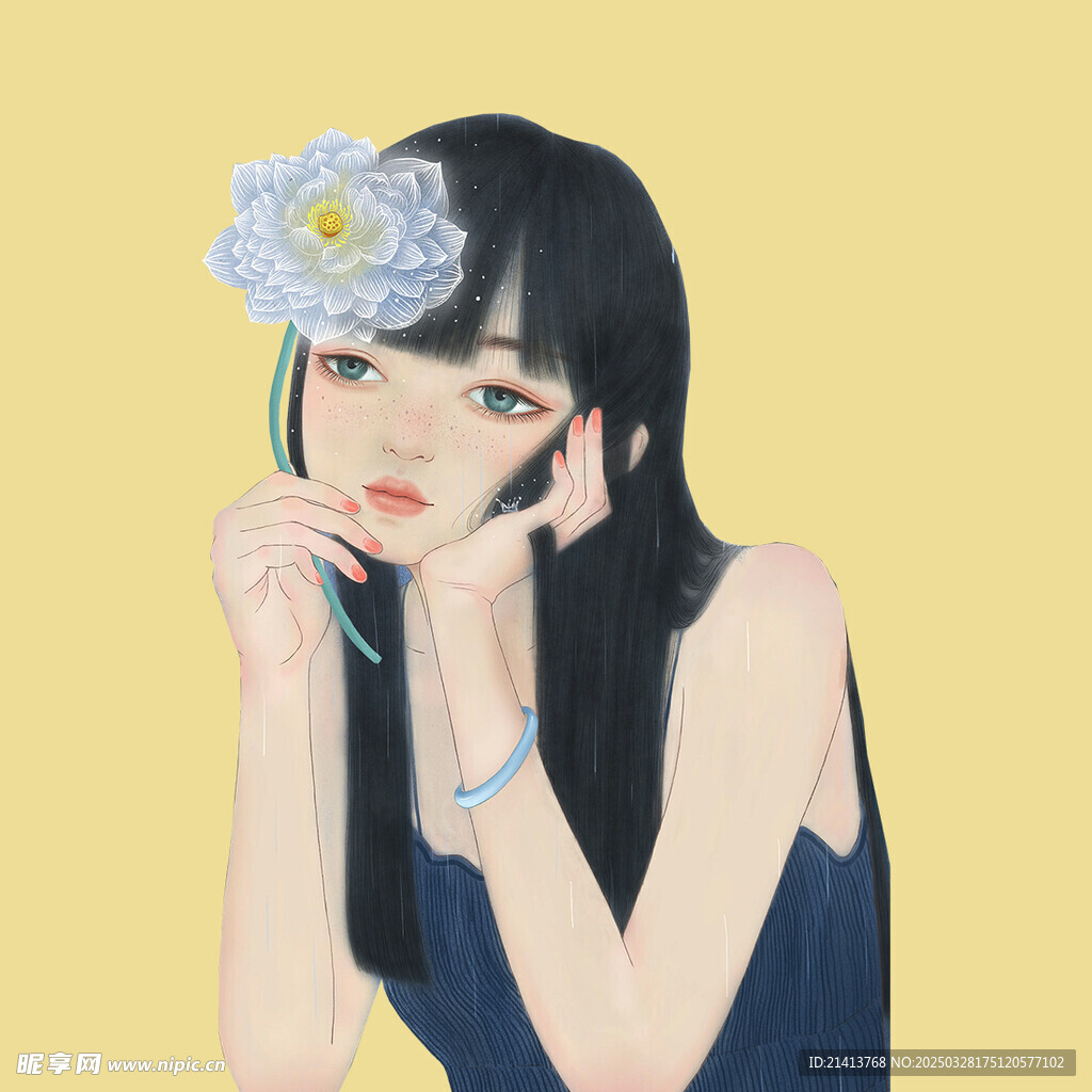 手繪鮮花女孩