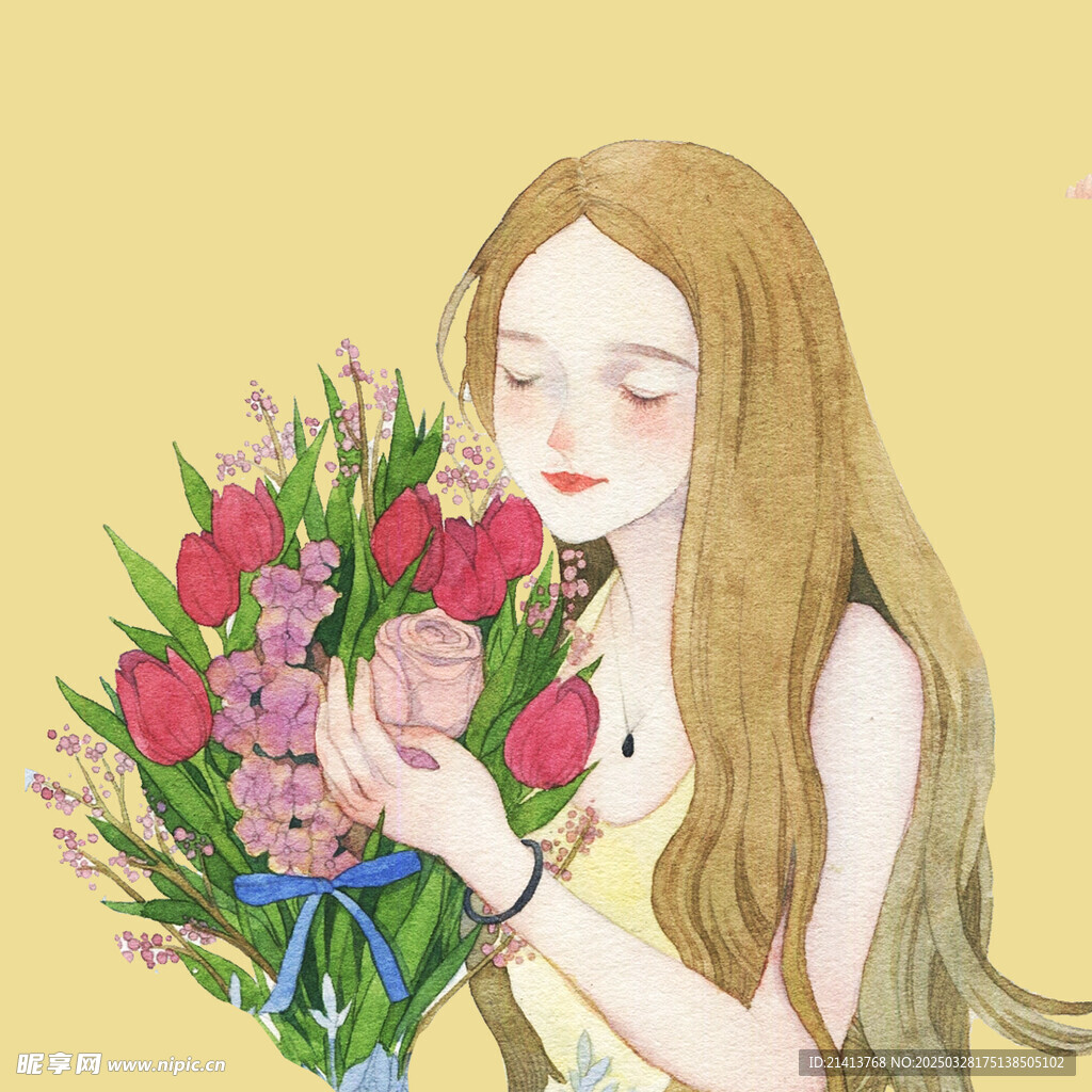 手繪鮮花女孩