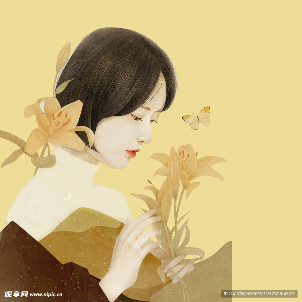 手繪鮮花女孩