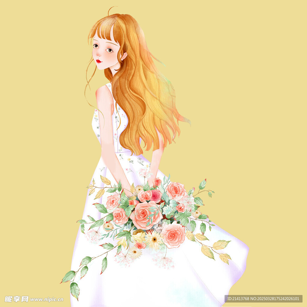 手繪鮮花女孩
