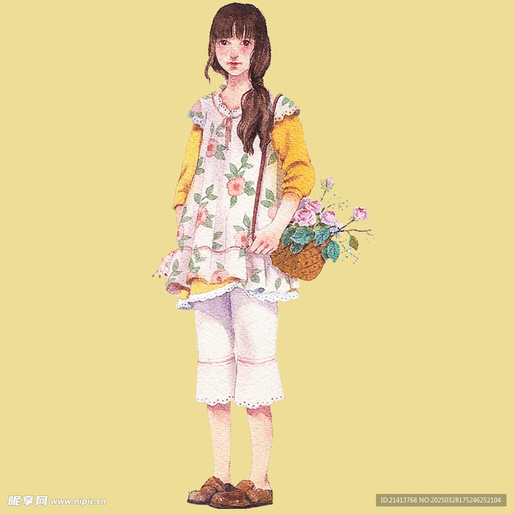 手繪鮮花女孩