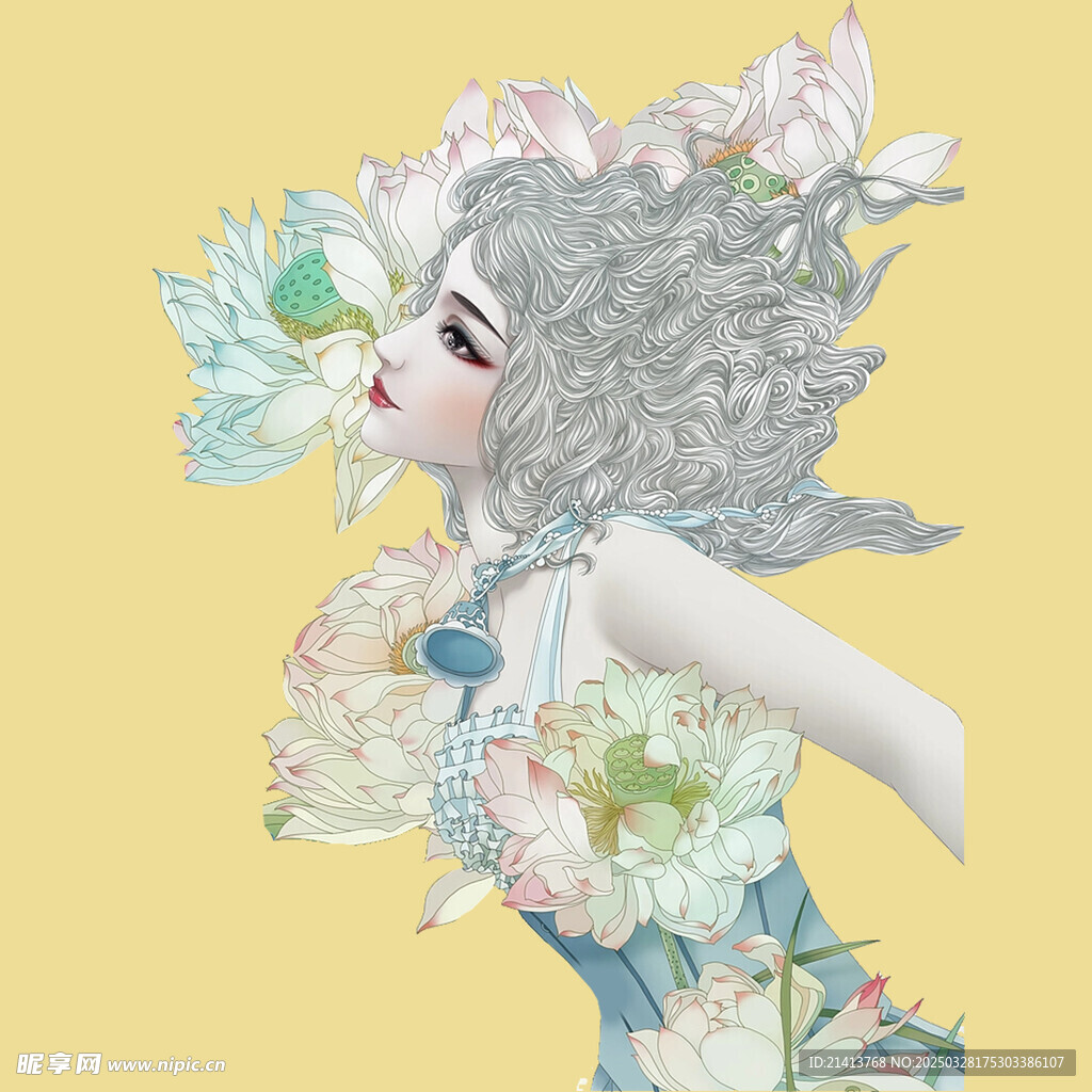 手繪鮮花女孩
