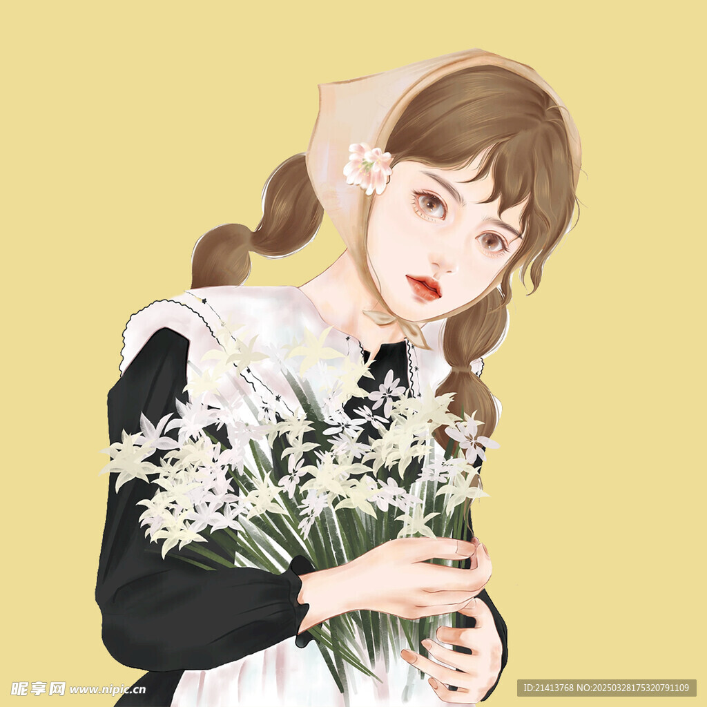 手繪鮮花女孩