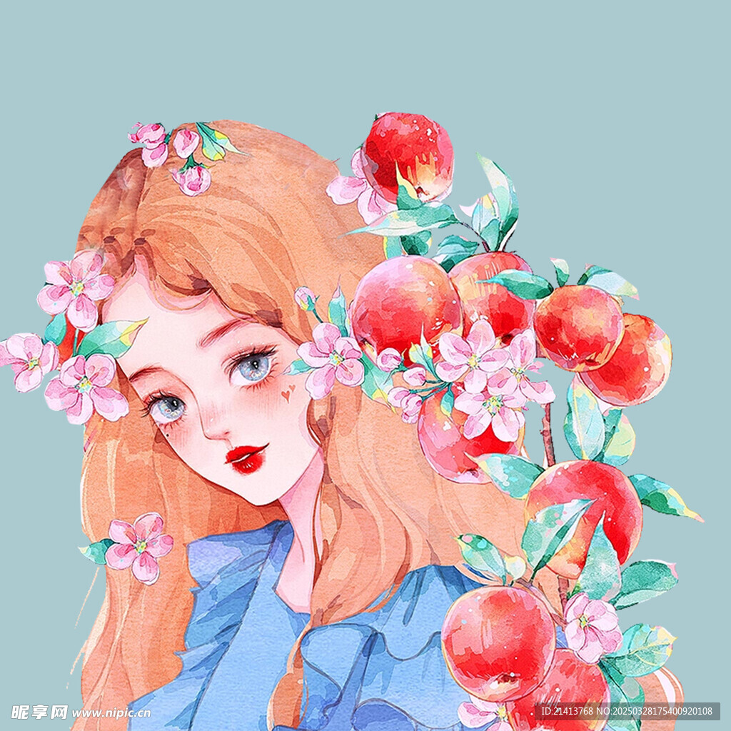 手繪鮮花女孩