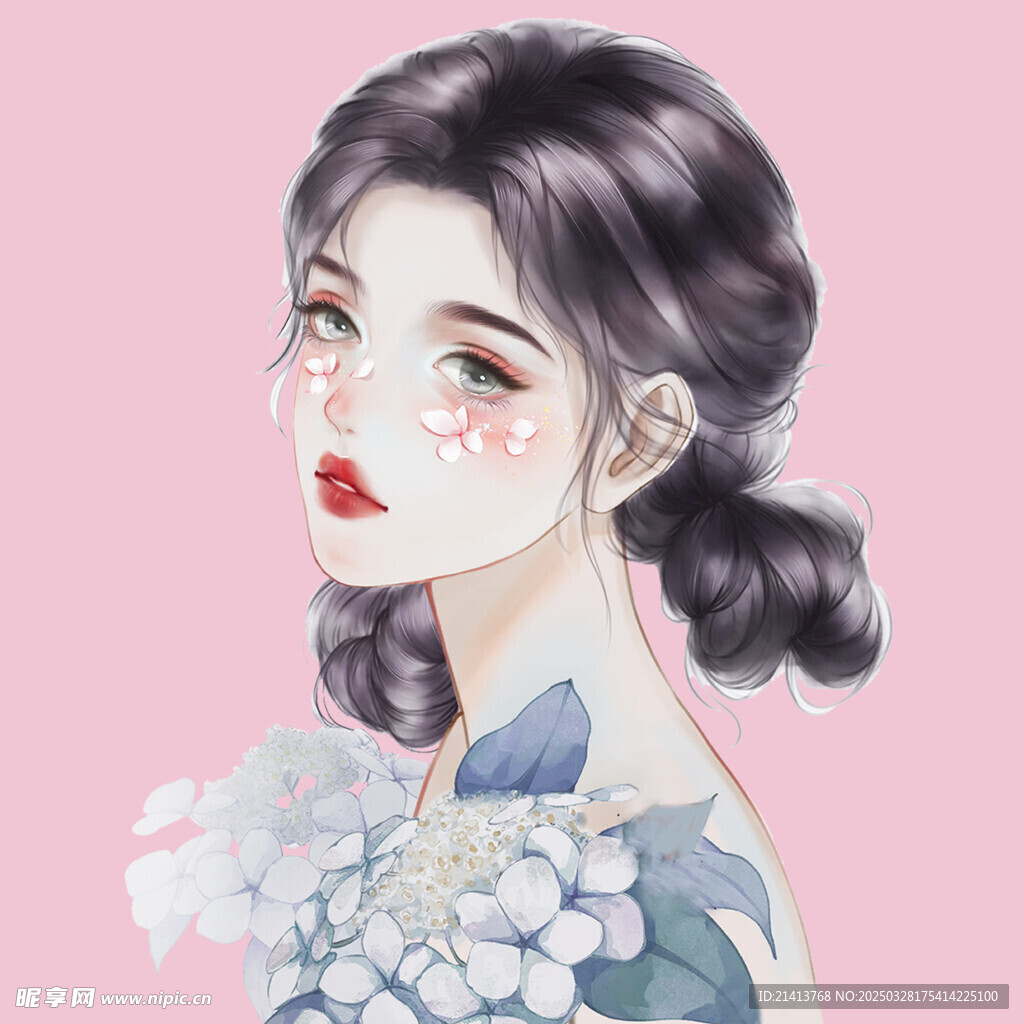 手繪鮮花女孩
