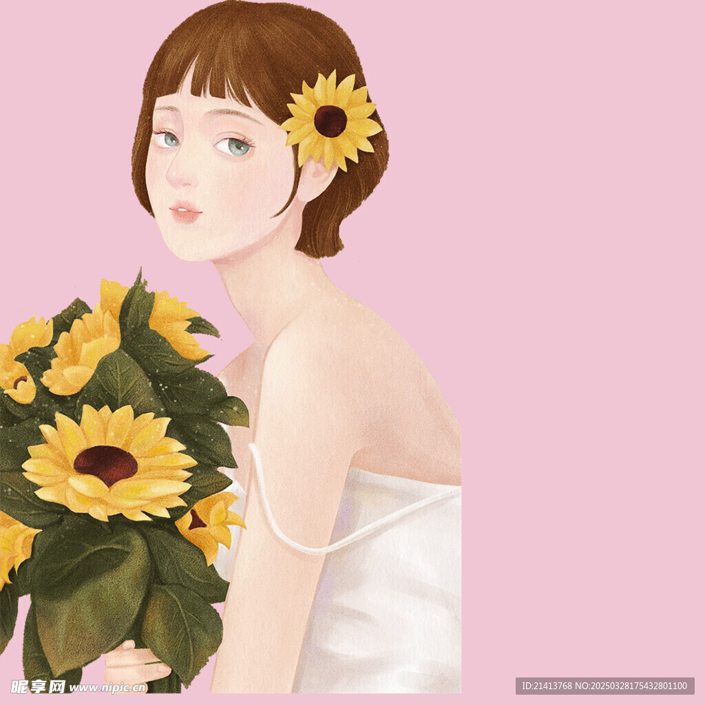 手繪鮮花女孩