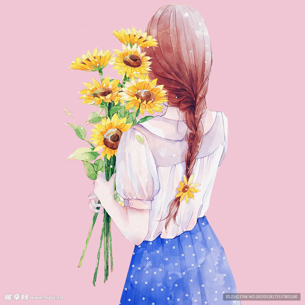 手繪鮮花女孩