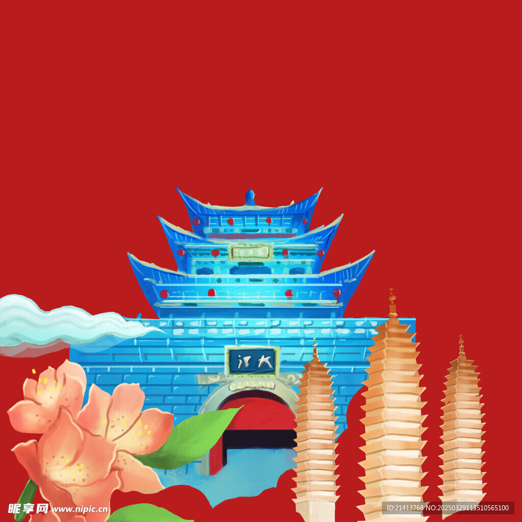 手繪古代建筑