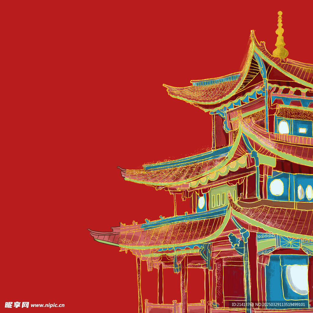 手繪古代建筑
