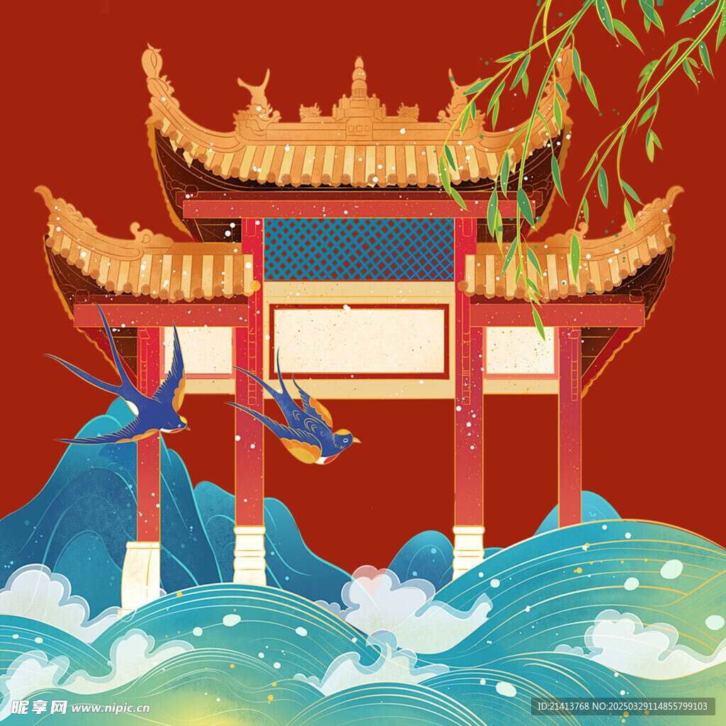 手繪古代建筑