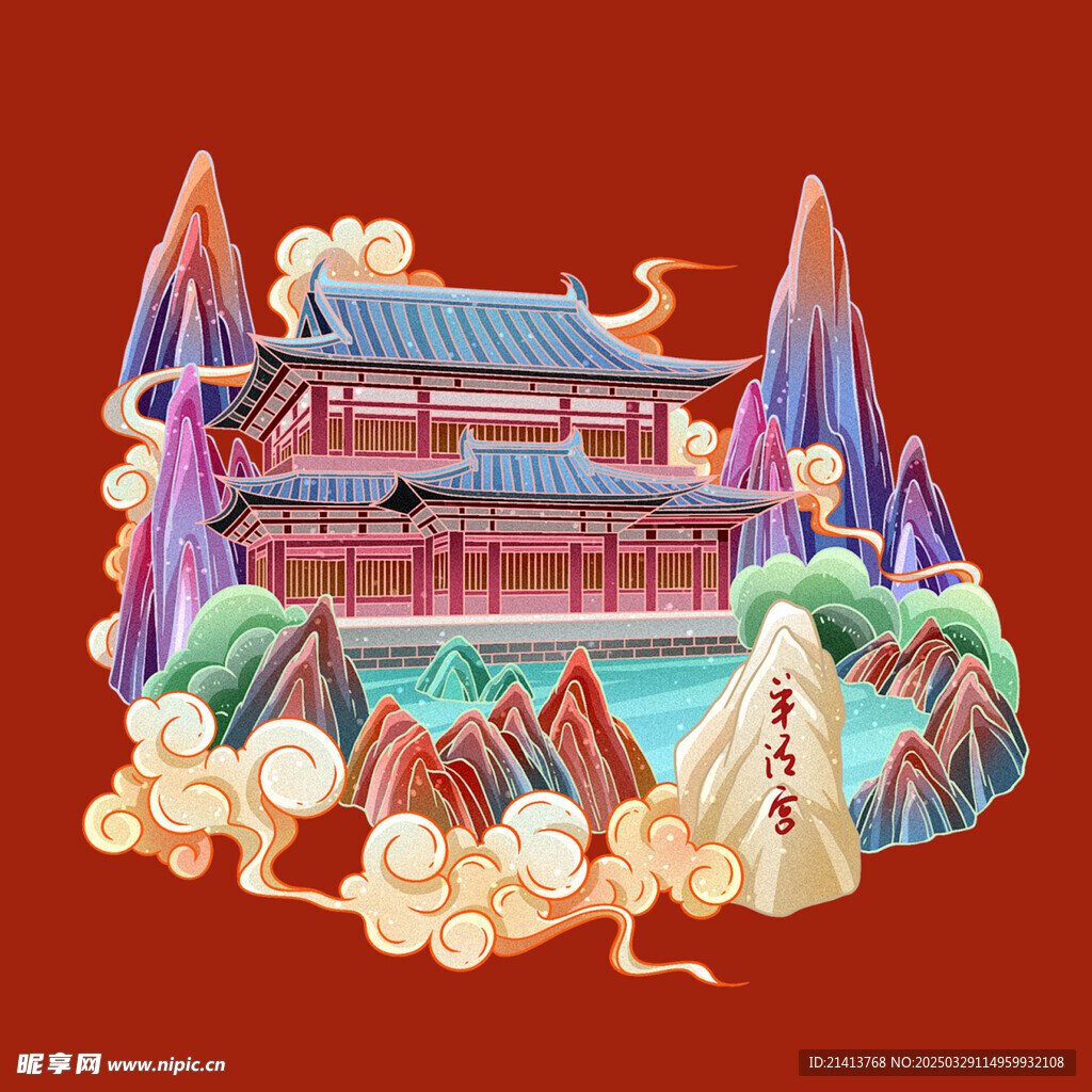 手繪古代建筑