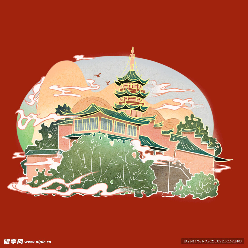 手繪古代建筑