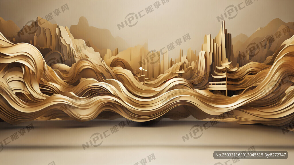 金色線條 立體 抽象簡約背景