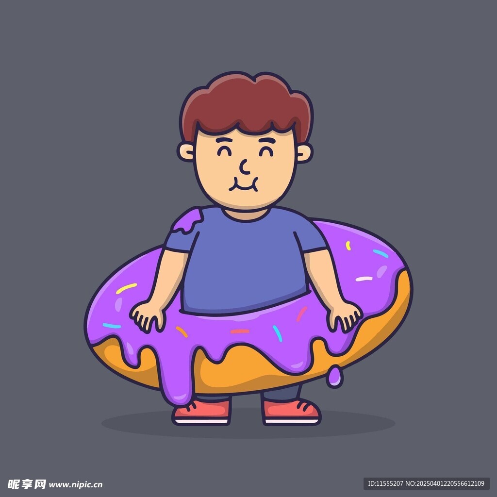 坐在甜甜圈上表情無奈的男孩