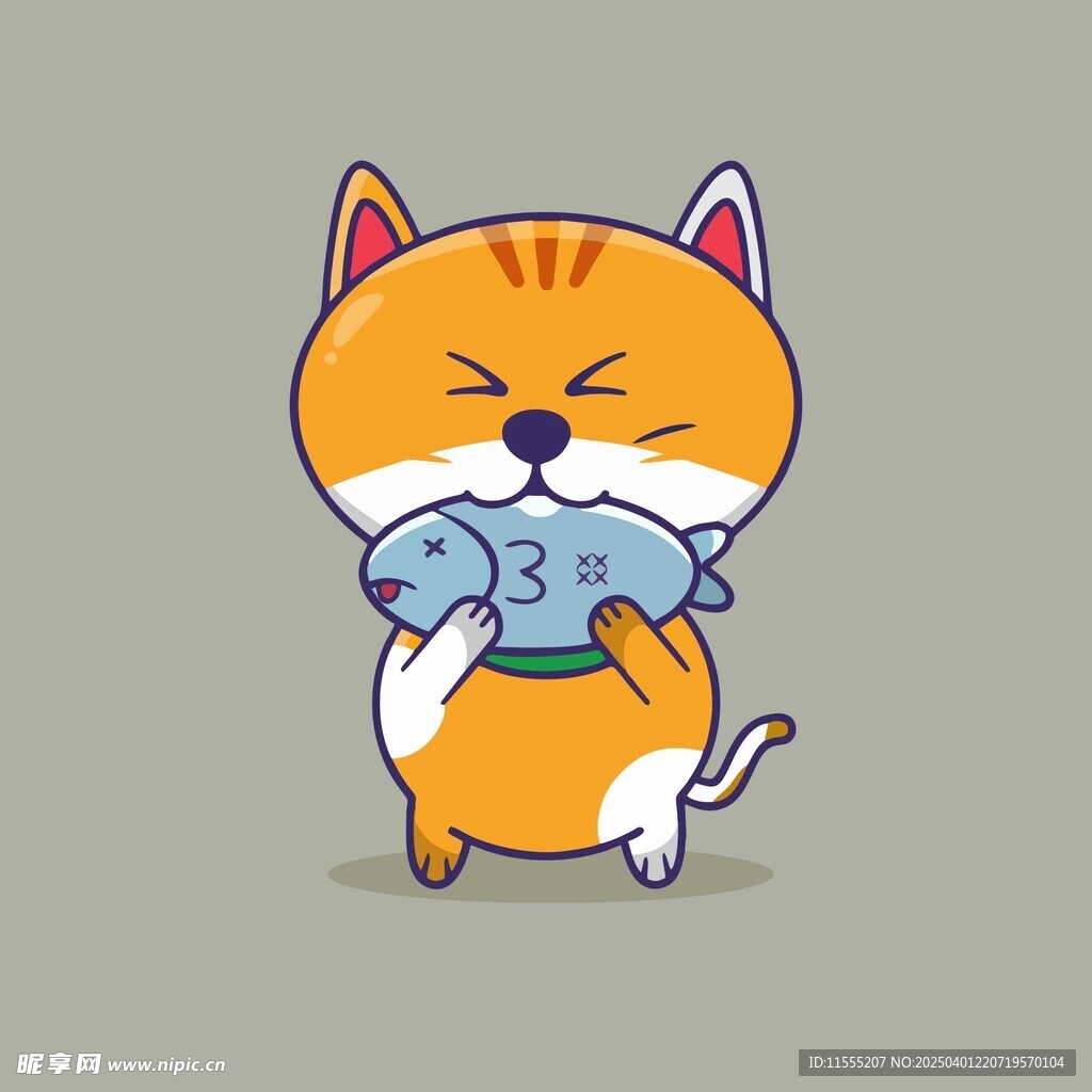 抱著小魚的卡通橘貓