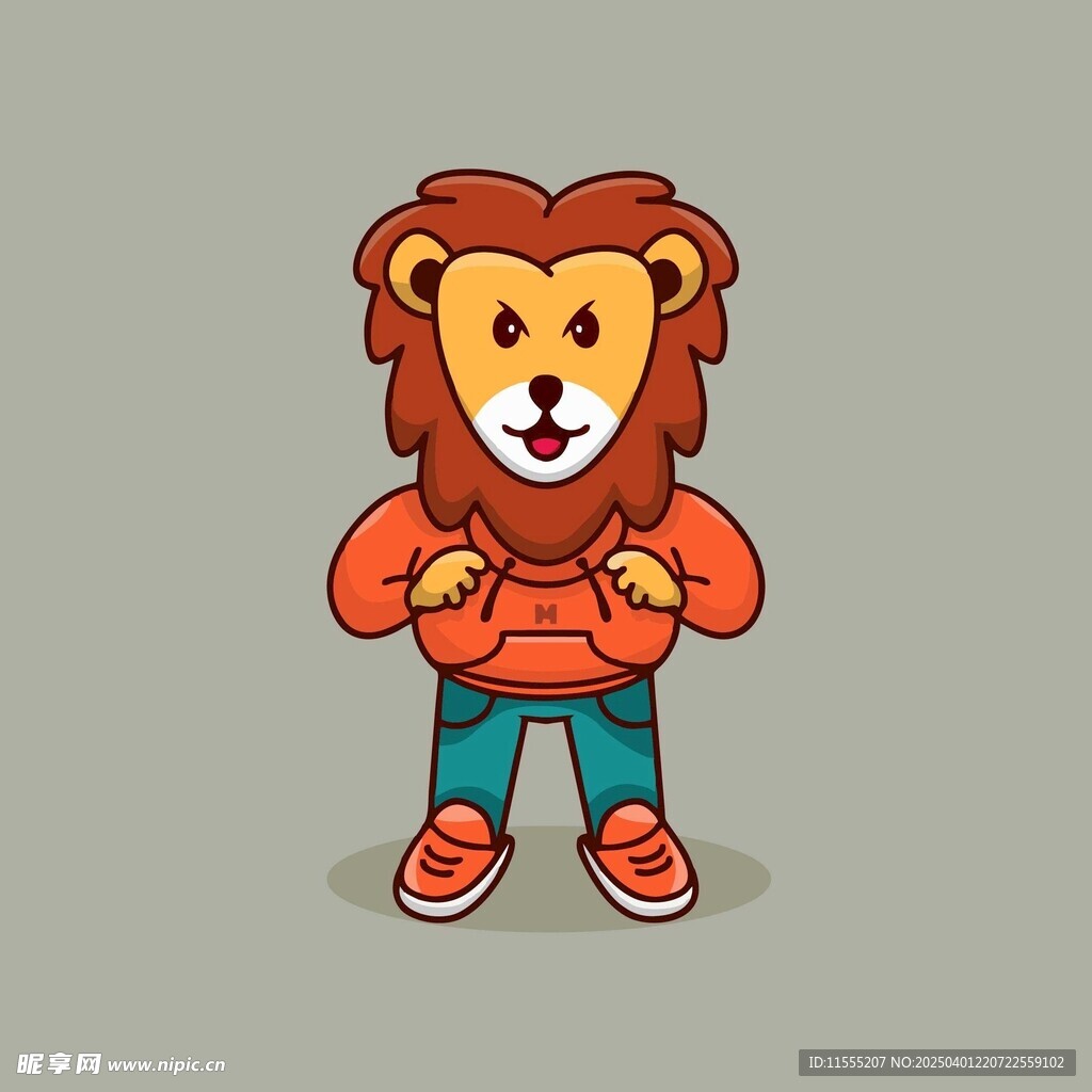 穿著橙色衣服的卡通獅子