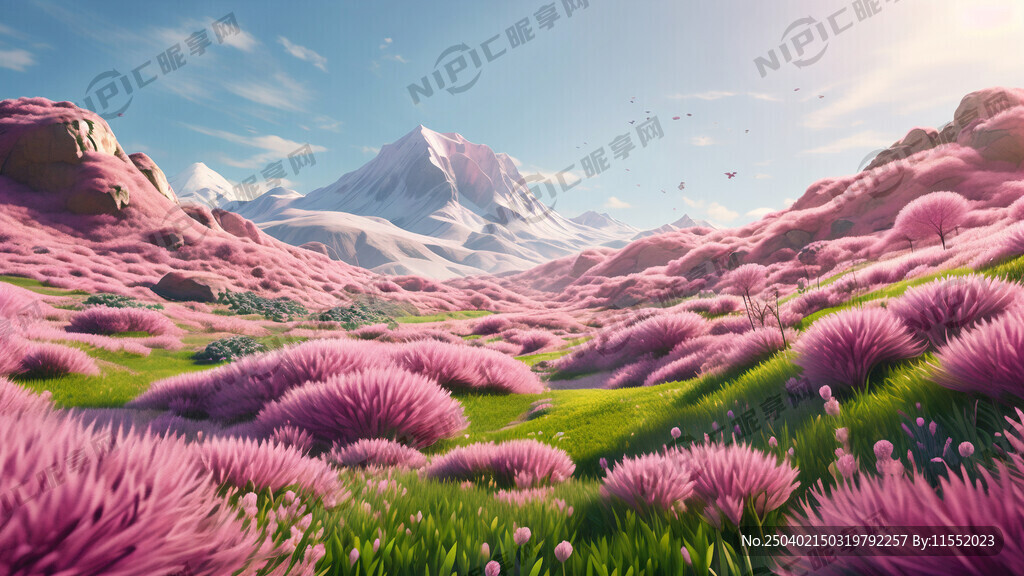 粉色山青草地