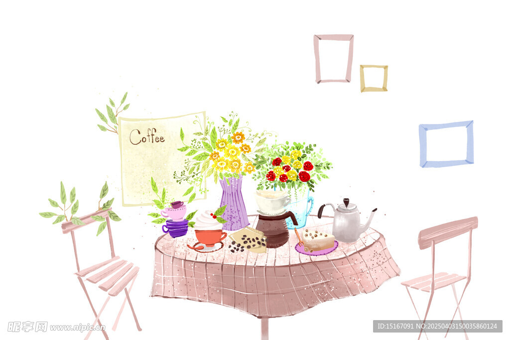 休閑下午茶咖啡卡通插畫