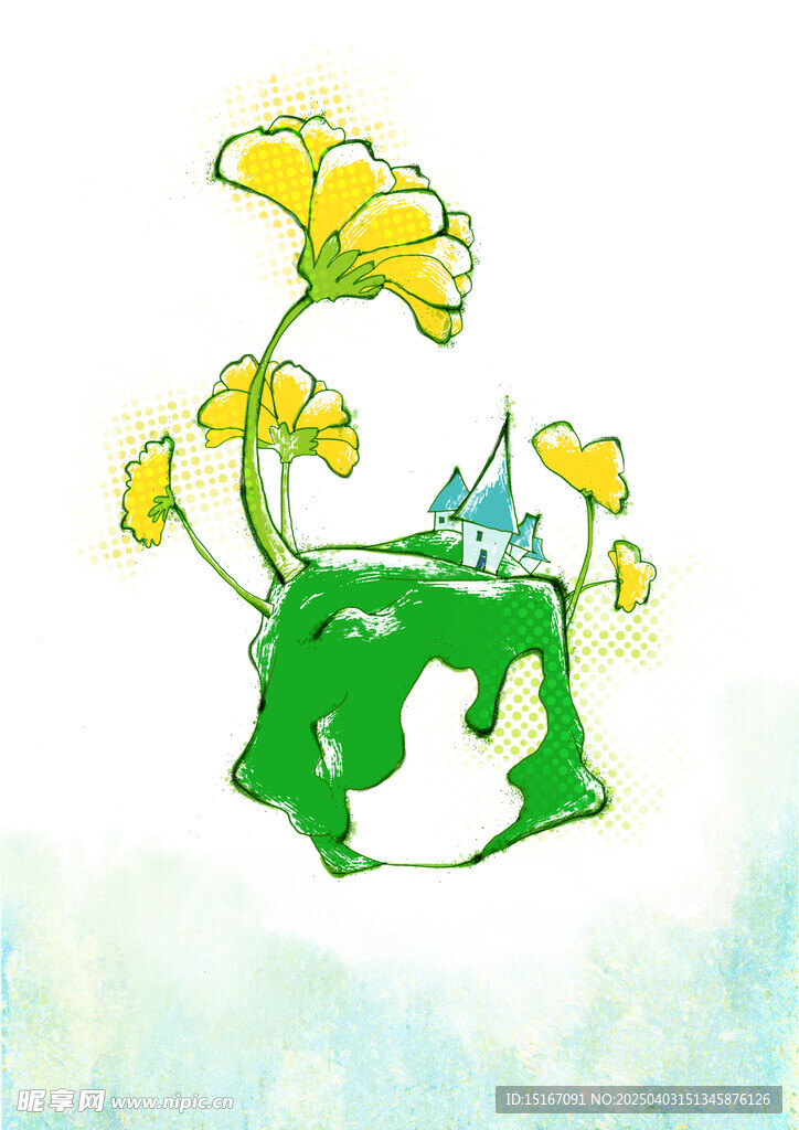 卡通綠色環保插畫
