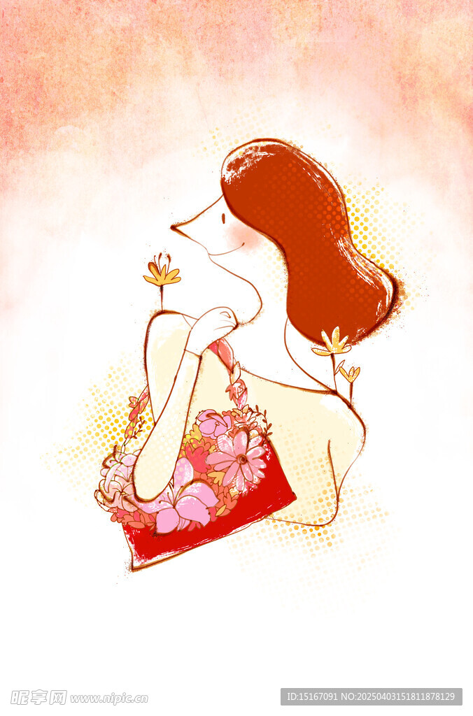 浪漫美女卡通抽象插畫