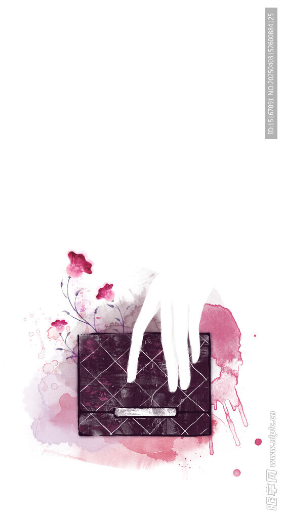 手繪水彩美女與錢包插畫