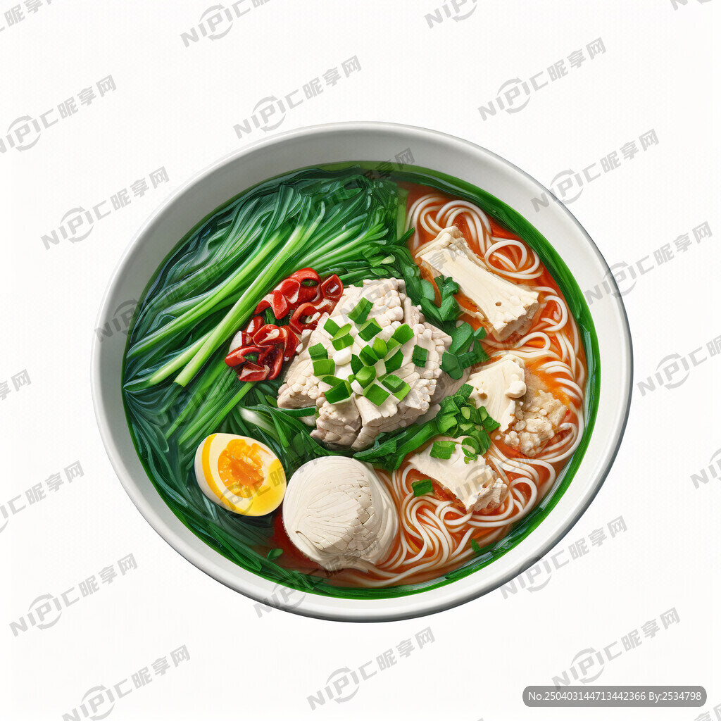 一碗骨湯面 俯視視角 超寫實